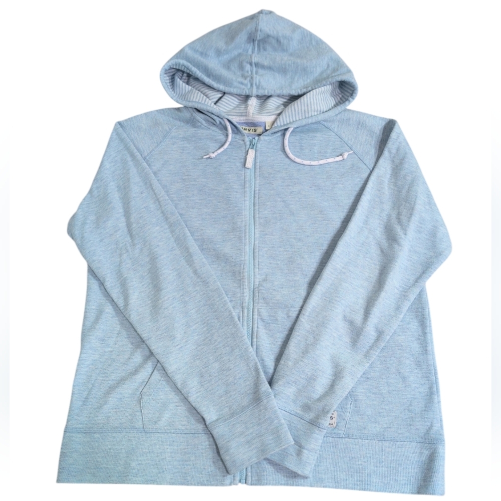 Orvis Full Zip Hoodie, Heathered Light Blue, Jacket, Women's Large